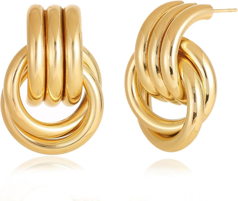 Spiritlele 14K Gold Plated Knot Earrings for Women Gold Silver Earrings Heart Link Drop Dangle Earring Chunky Golden Knotted Statement Jewelry - Image 1